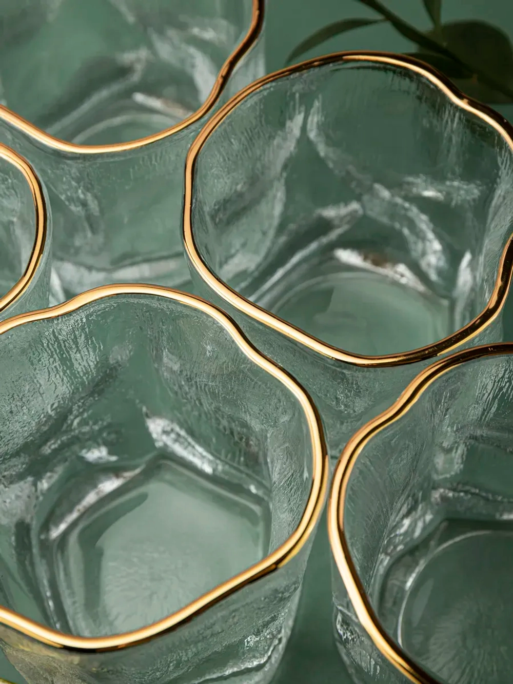 Набор изогнутых бокалов, лед, 250 мл. 6 шт с золотой каймой