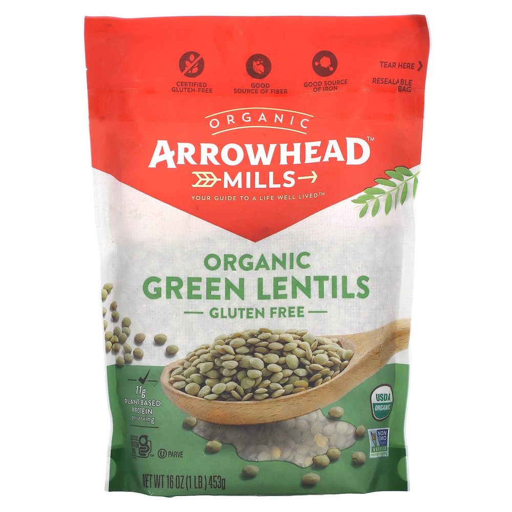 Arrowhead Mills, Органическая зеленая чечевица, без глютена, 453 г (16 унций)