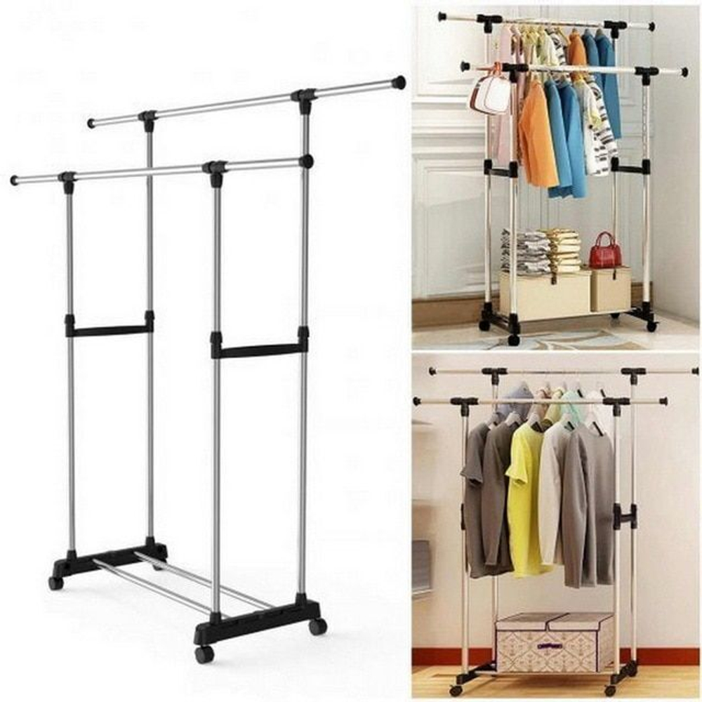 Гардеробная напольная передвижная вешалка DOBLE POLE двойная для одежды до 30 кг