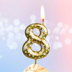 Свеча Цифра, 8 Звездочки, Золото, 4,3 см, 1 шт.