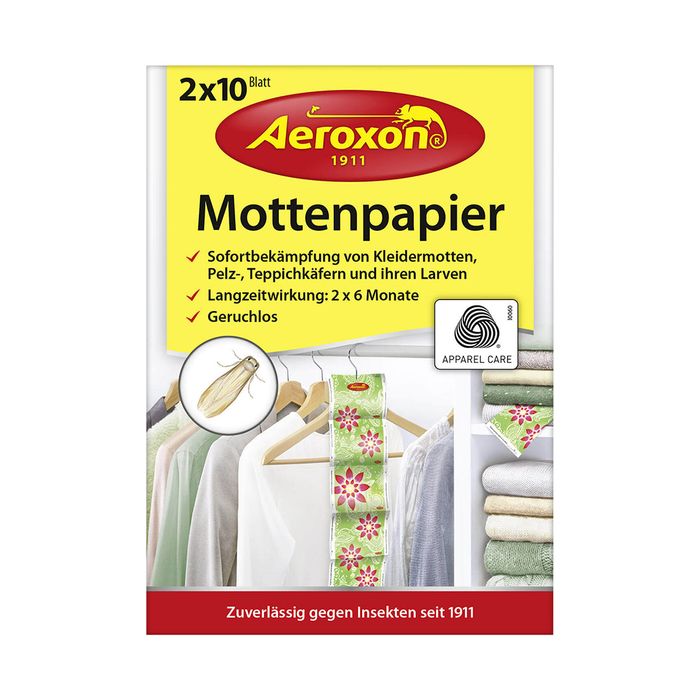Aeroxon Делящиеся бумажные листы от моли, меховых и ковровых жучков 2 ленты по 10 листов