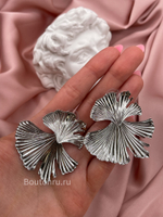 Серьги серебристые в форме листьев Гинкго