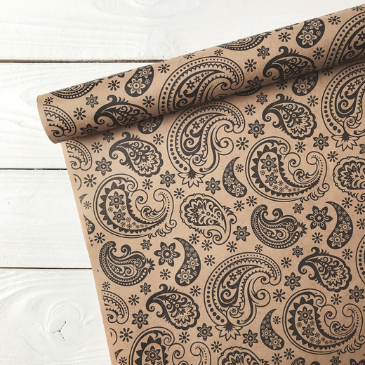 Крафт бумага упаковочная "Огуречный узор чёрный", 0,72 х 10 м, 70 г/м2