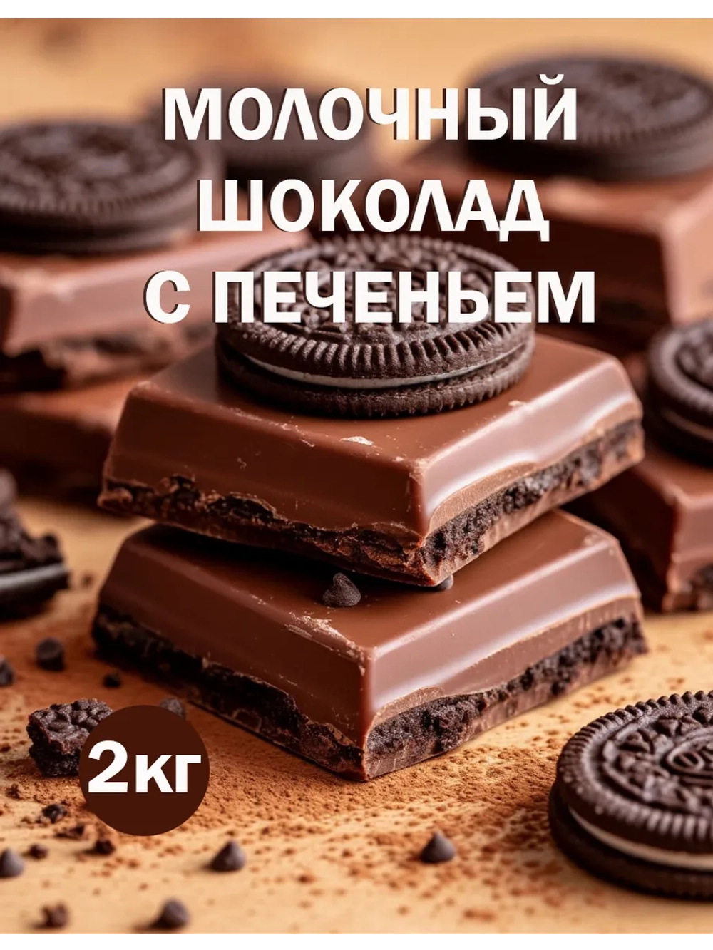 Шоколад молочный 2кг с печеньем Орео, брикет