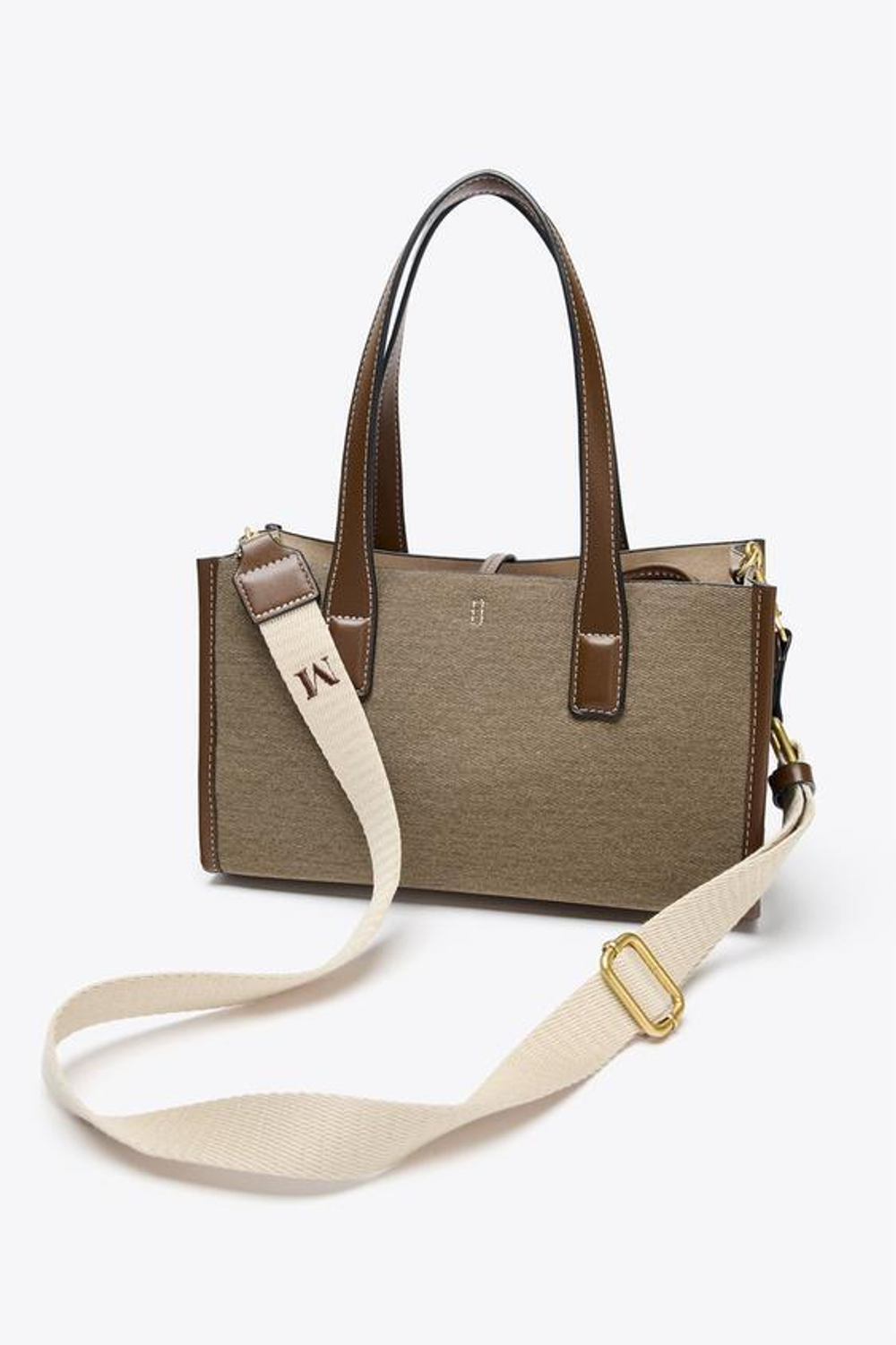 ZARA ТКАНАЯ СУМКА-ШОПЕР, СЕРО-КОРИЧНЕВЫЙ