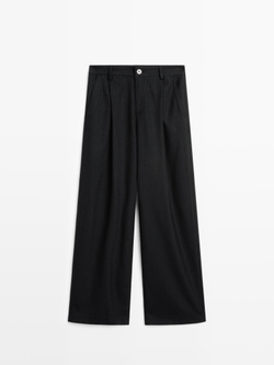 Massimo Dutti Широкие брюки в тонкую полоску со средней посадкой, черный