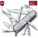 Нож Victorinox Huntsman, 91 мм, 15 функций, полупрозрачный серебристый