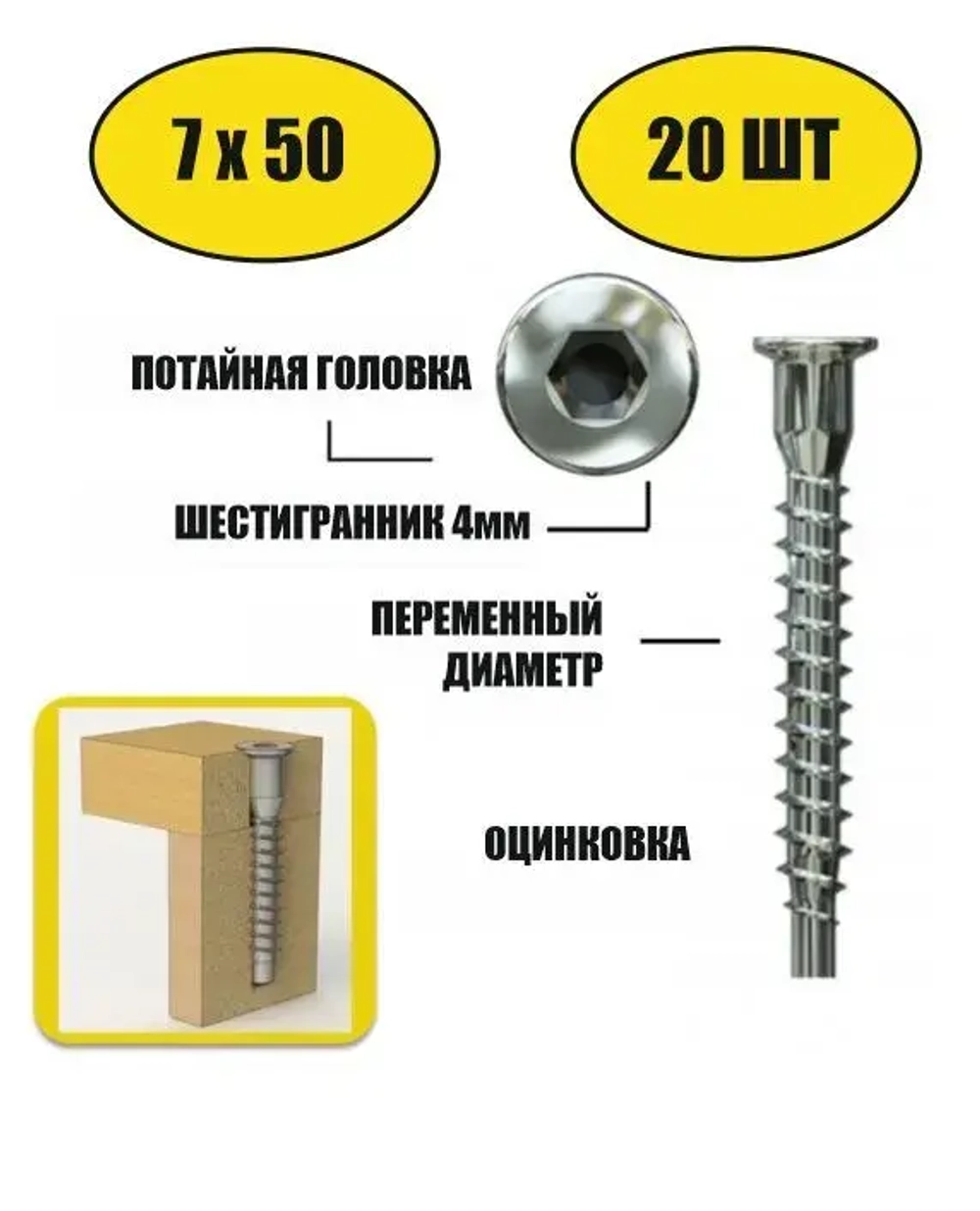 Евровинт 7х50 мебельный