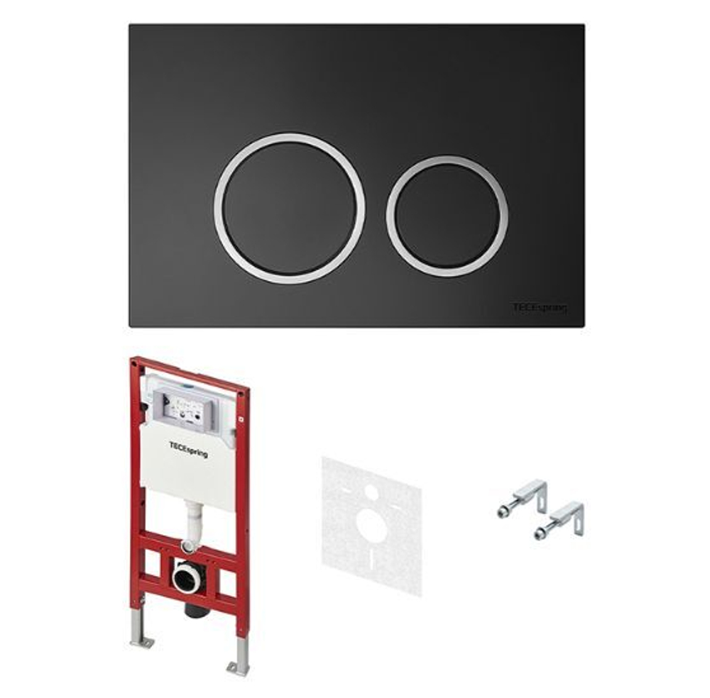 Инсталляция для подвесного унитаза TECEspring, пластиковая панель смыва TECEspring R, черная матовая S955102