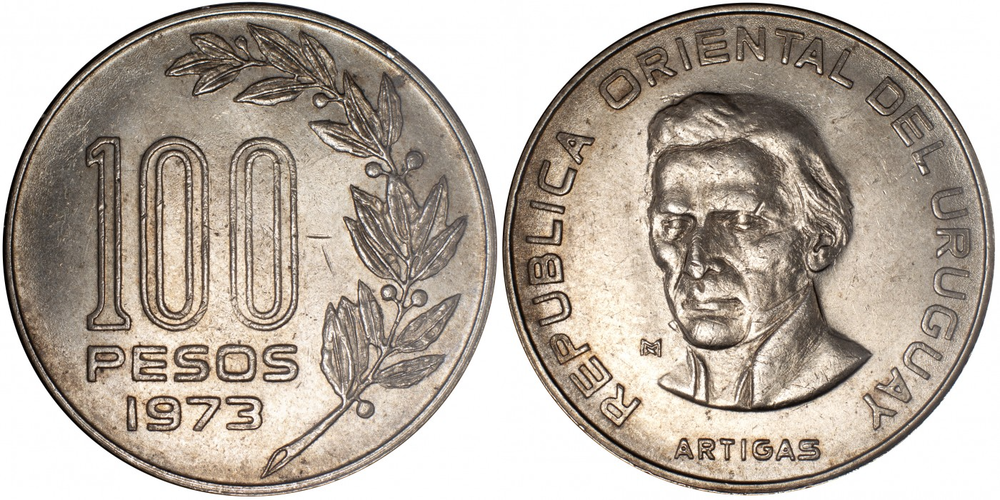 Уругвай 100 песо, 1973 Хосе Хервасио Артигас XF