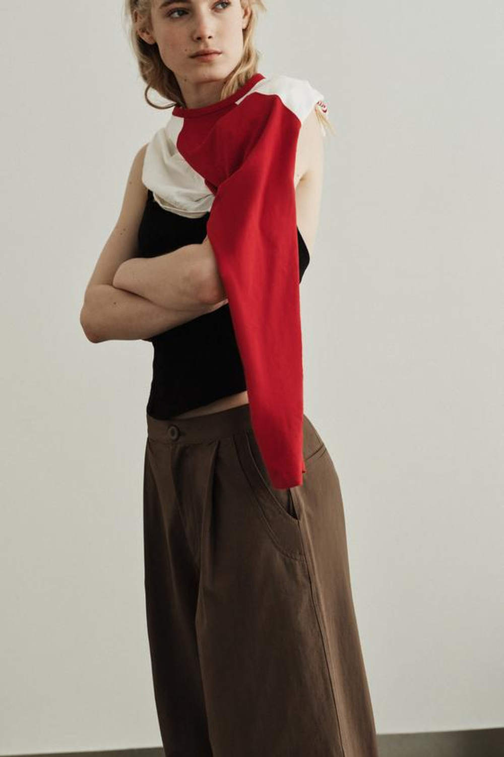 ZARA БРЮКИ BALLOON СО СКЛАДКАМИ, СЕРО-КОРИЧНЕВЫЙ