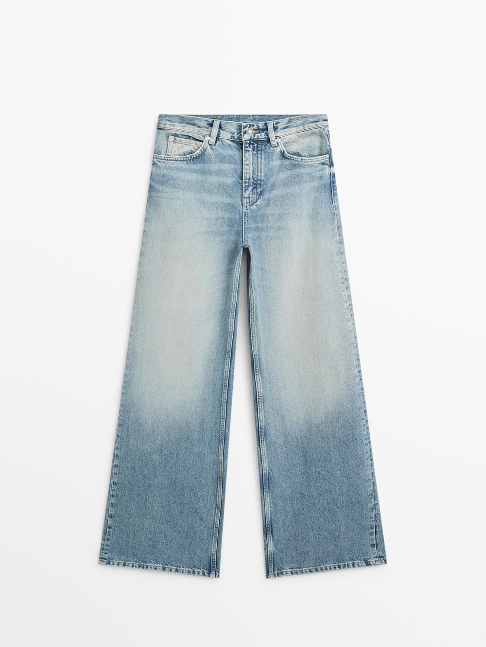 Massimo Dutti Джинсы с высокой талией и широкими штанинами, светло-голубой