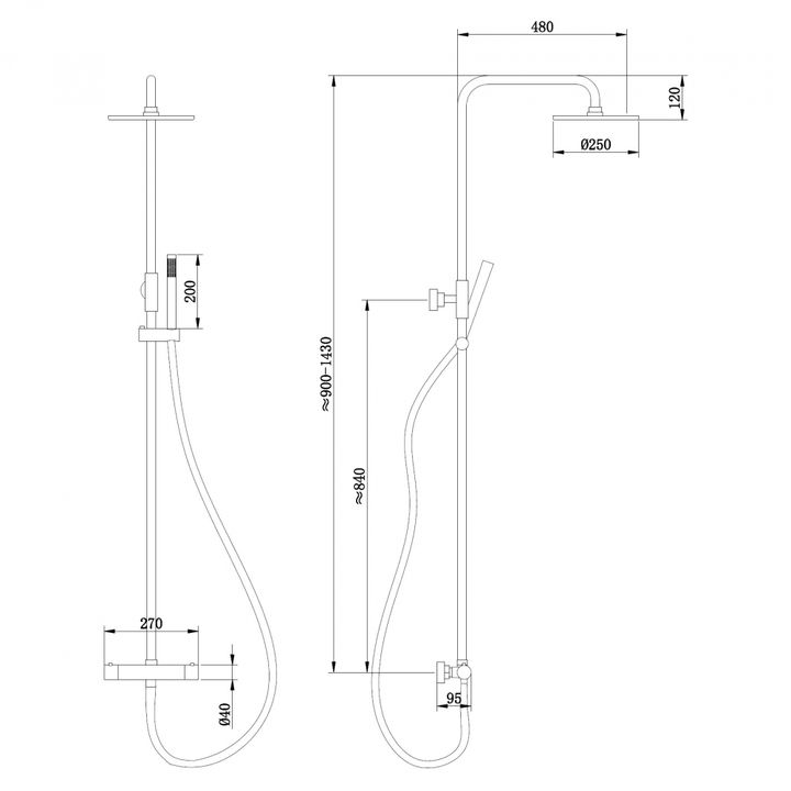 Душевая стойка ABBER Wasser Kreis AF8160RGL с термостатом без излива, розовое золото