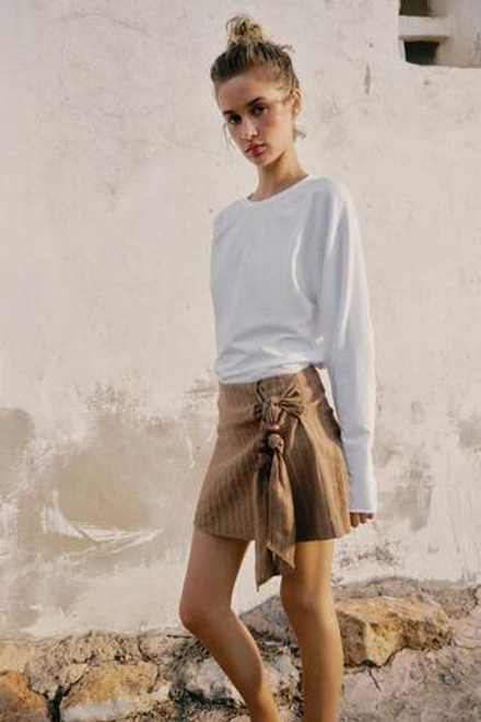 ZARA ЮБКА-ШОРТЫ С УЗЛОМ И БУСИНАМИ, КОРИЧНЕВЫЙ