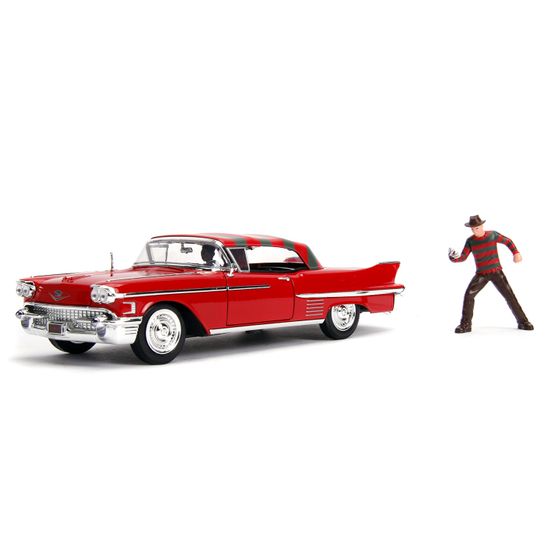 Набор Hollywood Rides Машинка с Фигуркой  2.75"+1:24 1958 Cadillac Series 62 W/Freddy Krueger+Generic 31102