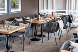 "Марсель" стул плетеный из роупа, каркас алюминий темно-серый (RAL7024) муар, роуп темно-серый круглый, ткань темно-серая 027