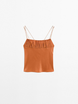 Massimo Dutti Топ свободного кроя со сборкой, винно-красный