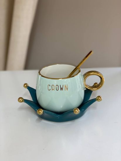 Кофейная пара с ложкой «Корона», чашка 240 мл, блюдце d=14 см, цвет зелёный