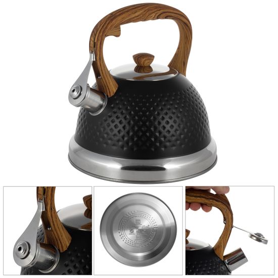 Чайник 2,7 л. из нержавеющей стали со свистком Kamille KM-1098 и ручкой "soft touch" под дерево