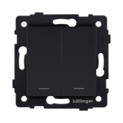 Выключатель 2-клавишный проходной 10А/250В с LED подсветкой, черный матовый Kollinger REA-S-010BM для Aspekt, Eleganz, Reflex