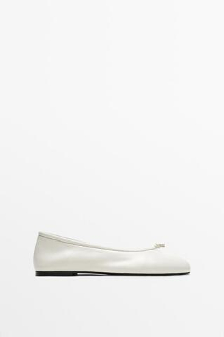 Massimo Dutti Балетки с кожаным узлом, белый