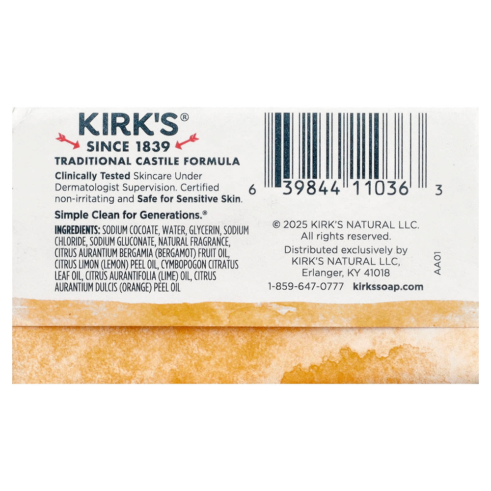Kirk's, кастильское кусковое мыло, с цитрусовым вкусом, 32 г (1,13 унции)