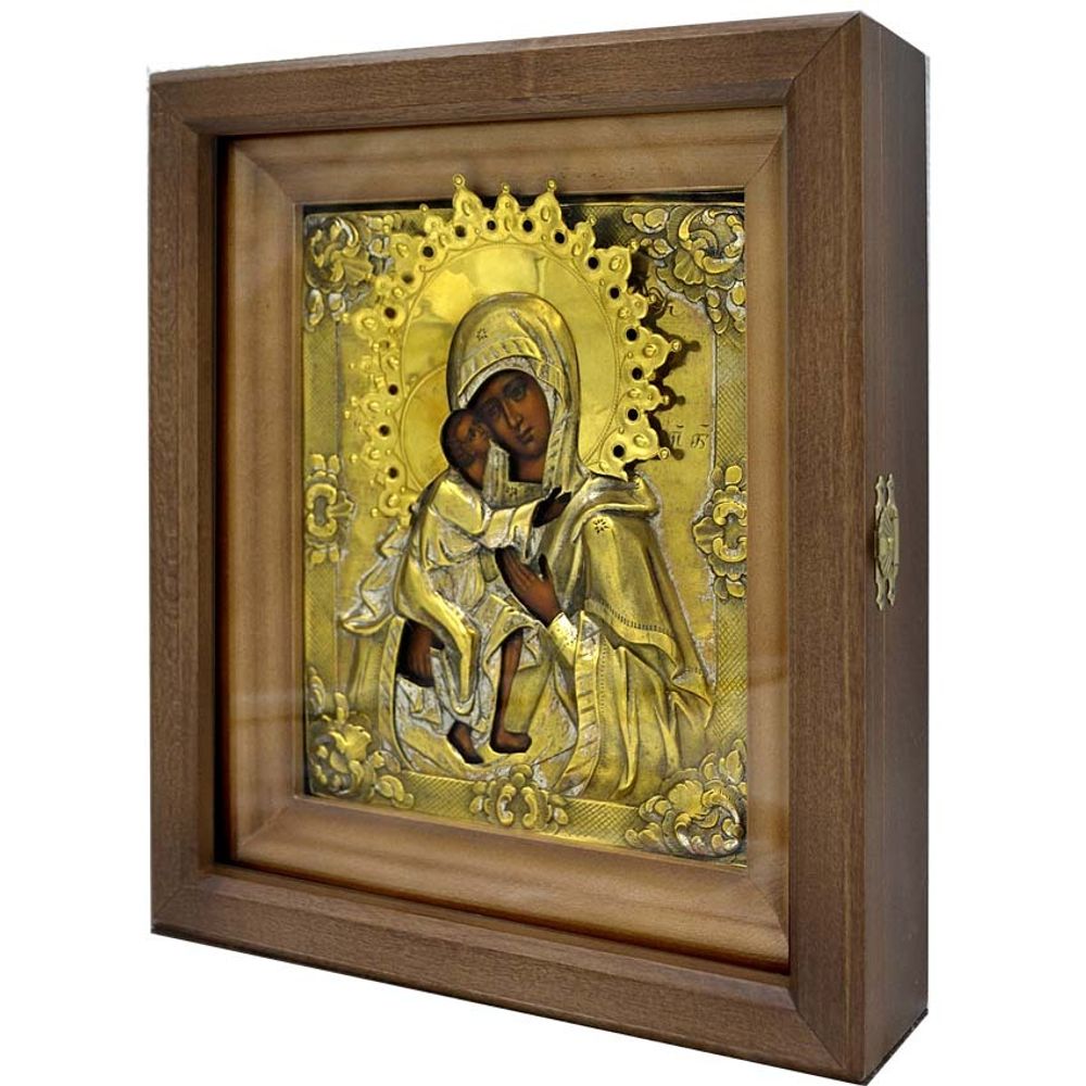 Феодоровская икона Божией Матери старинная писанная в окладе.