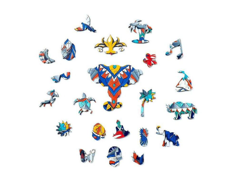 Индийский слон chapa puzzles - Деревянный пазл, мозаика, детали разных форм, уникальные картины которые вы собираете сами