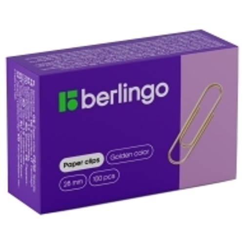 Скрепки 28мм, Berlingo, 100шт., золотистые, карт. упаковка