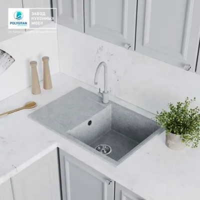 Мойка POLYGRAN GALS-760 светло-серый №314, смеситель SKS5 светло-серый