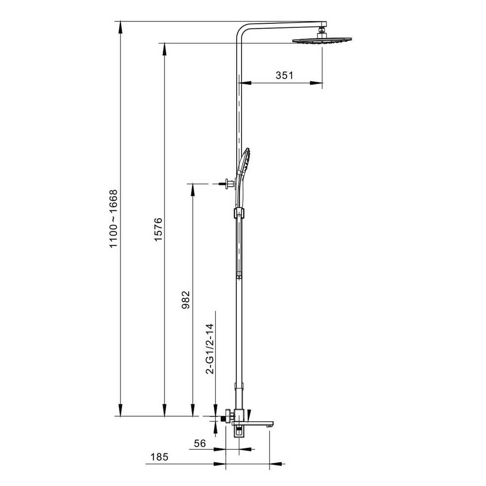 Душевая система 35к G2417-6 GAPPO лейка "Тропический душ" ЧЕРНЫЙ