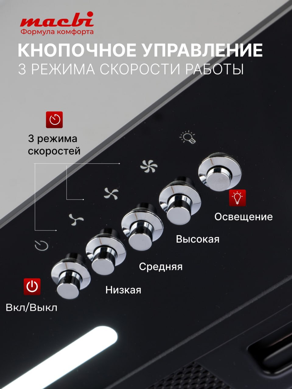 Вытяжка кухонная MACBI встраиваемая B-BOX G 55 BLACK 1200м3/ч Черная