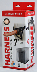 Страпон с кожаными трусиками Harness Ultra Realistic 7" насадка неоскин (18 см , телесный ) (Цвет: телесный с черным)