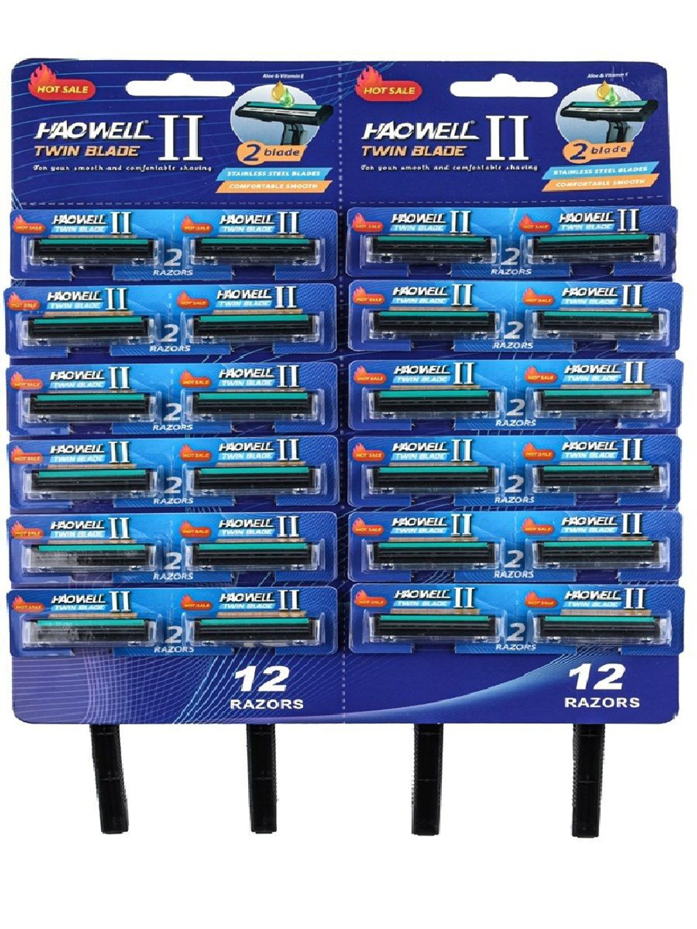 Бритва мужская одноразовая, 24 штуки, 2 лезвия, Haowell, увлажняющая полоска с алоэ вера и витамином E.