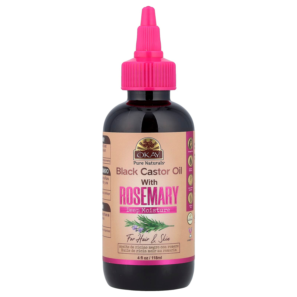 Okay Pure Naturals, черное касторовое масло с розмарином, для волос и кожи, 118 мл (4 жидк. унции)