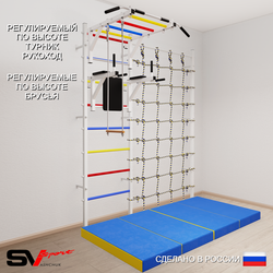 Шведская стенка Sv Sport 54340 (Турник рукоход/Брусья/Трапеция/Мат 2м/Канатный лаз)