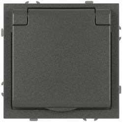 Розетка ЭРА Galaxy 15-2103-06 c заземлением 2P+E Schuko со шторками с крышкой 16А-250В IP20 графит | Эра Galaxy