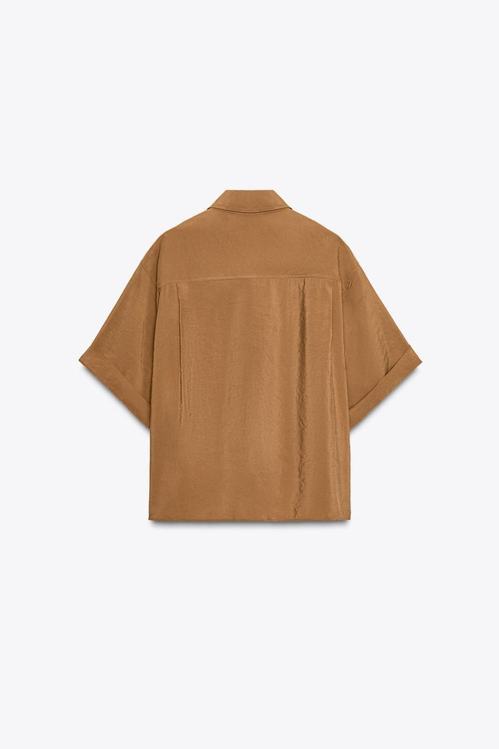ZARA РУБАШКА ИЗ СТРУЯЩЕЙСЯ ТКАНИ С КОРОТКИМИ РУКАВАМИ, КАРАМЕЛЬНЫЙ
