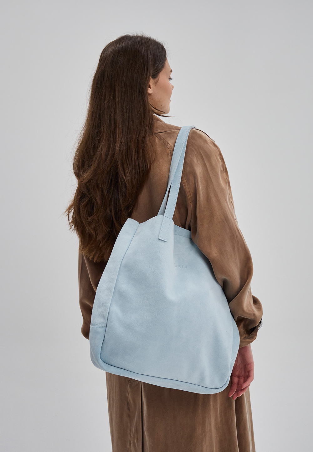 сумка шоппер небесно-голубой замша