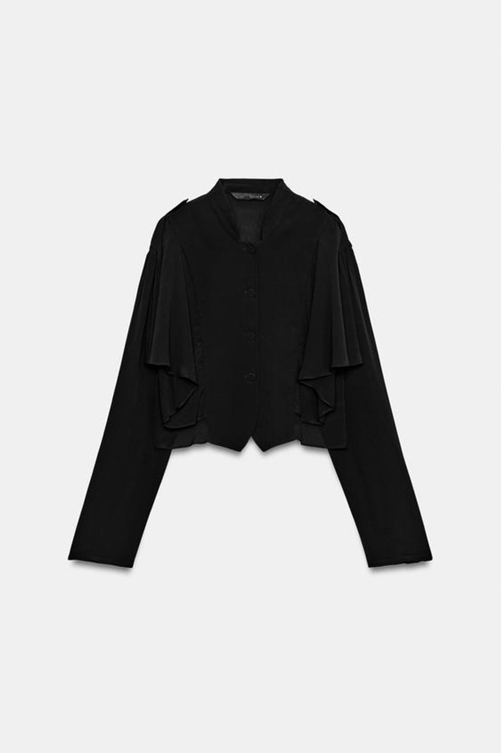 ZARA УКОРОЧЕННАЯ РУБАШКА С ВОЛАНАМИ — ZW COLLECTION, ЧЕРНЫЙ