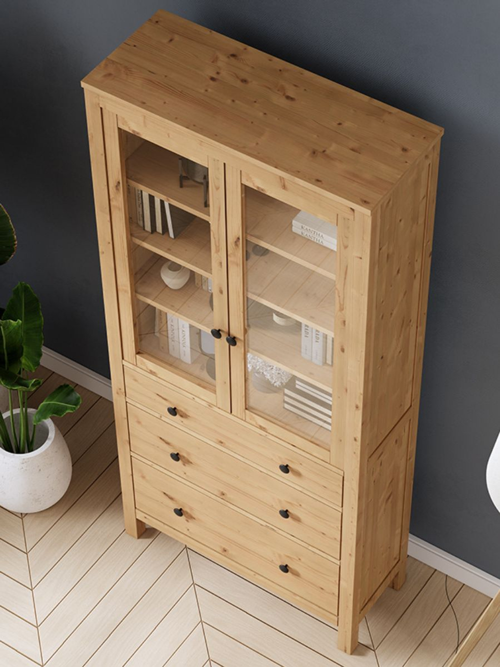 IKEA Шкаф-витрина HEMNES стекло/стекло, 198х90х37, белый/св-коричневый, из массива дерева, КЫМОР (ХЕМНЭС ИКЕА), массив сосны