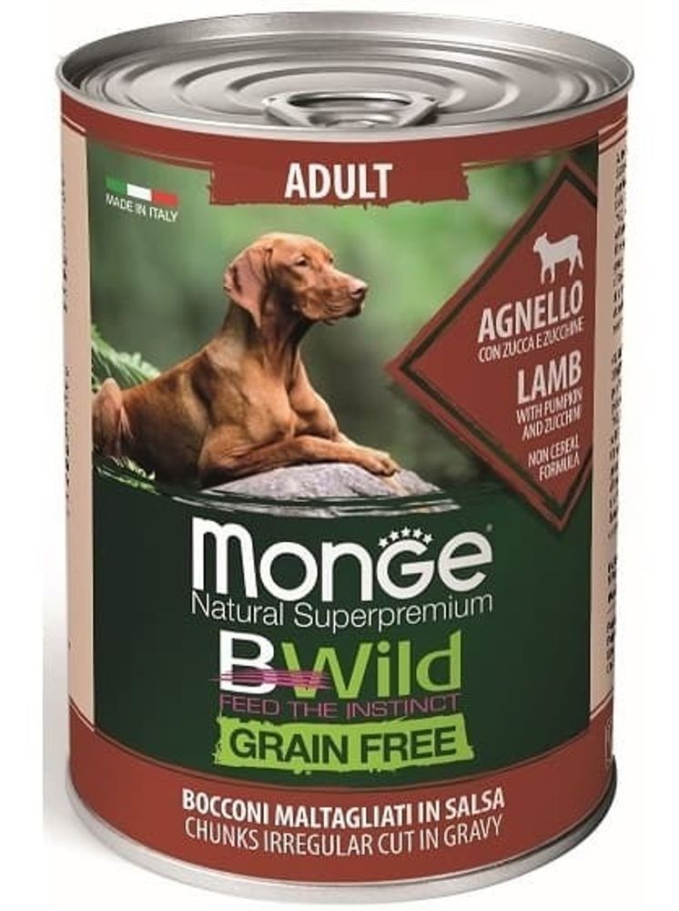 Monge Dog BWild Grainfree ADULT 400г консервы из ягненка с тыквой и кабачками