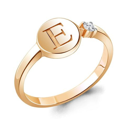Кольцо серебряное под золото с буквой Е