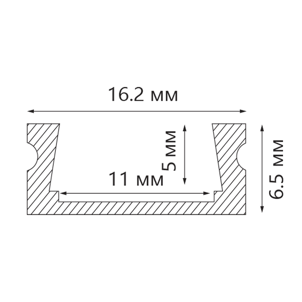 1000*16*6мм Комплект Профиль накладной для светодиодной ленты, цвет серебро, в комплекте 2 заглушки + экран + 2 крепежа