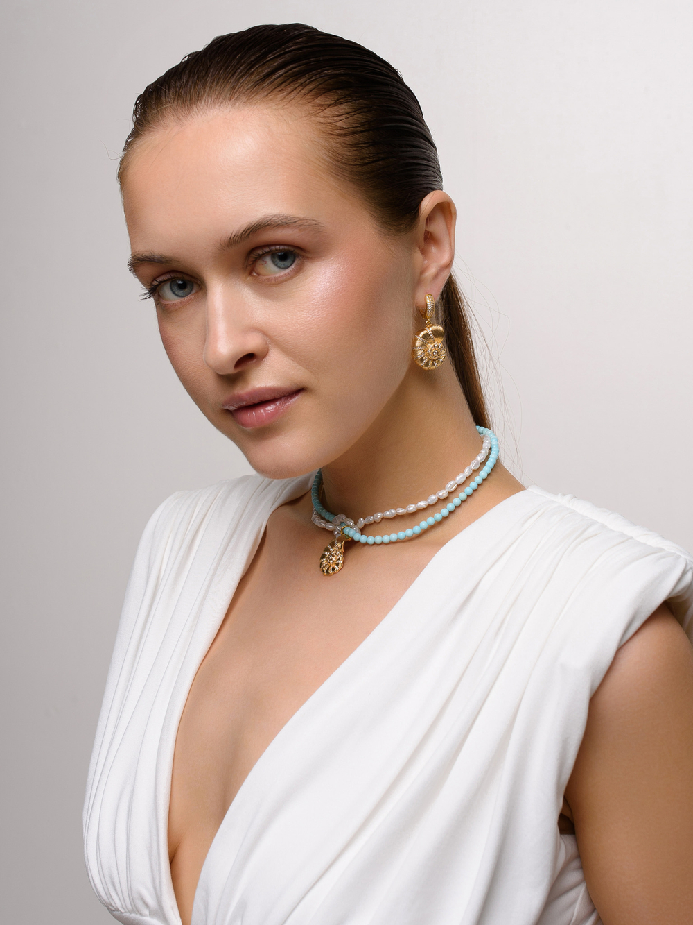 Серьги "Blue coral shell" Gold
