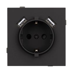 Механизм розетки с USB зарядкой SCT-TENDO-MUAA-SFPL-BK (230V, 16A) (Arlight, Матовый черный) 054603