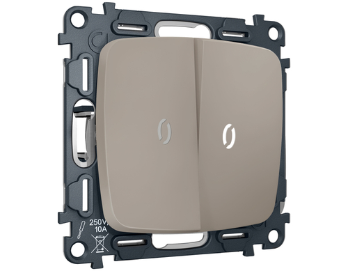 MO364035 Комплект механизма 2-кл проходного выключателя с подсветкой 5600K OMEGA Серо-бежевый матовый QUANT (OP3640, VM120, G25W)