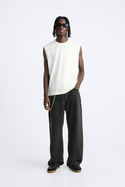 ZARA ФУТБОЛКА БЕЗ РУКАВОВ, БЕЛЫЙ