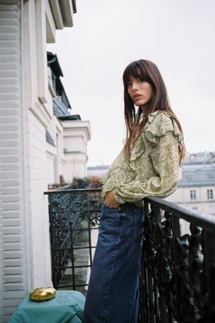 ZARA БЛУЗА С ПРИНТОМ И ВОЛАНАМИ, РАЗНОЦВЕТНЫЙ