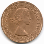 1 пенни 1963 год. Великобритания. Елизавета II. Бронза, диаметр 30,8 мм. XF